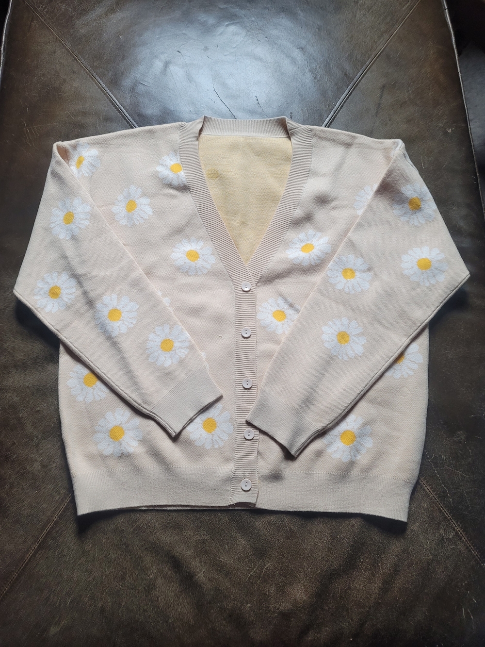 Cream Daisy Print Button-Up Cardigan Sweater